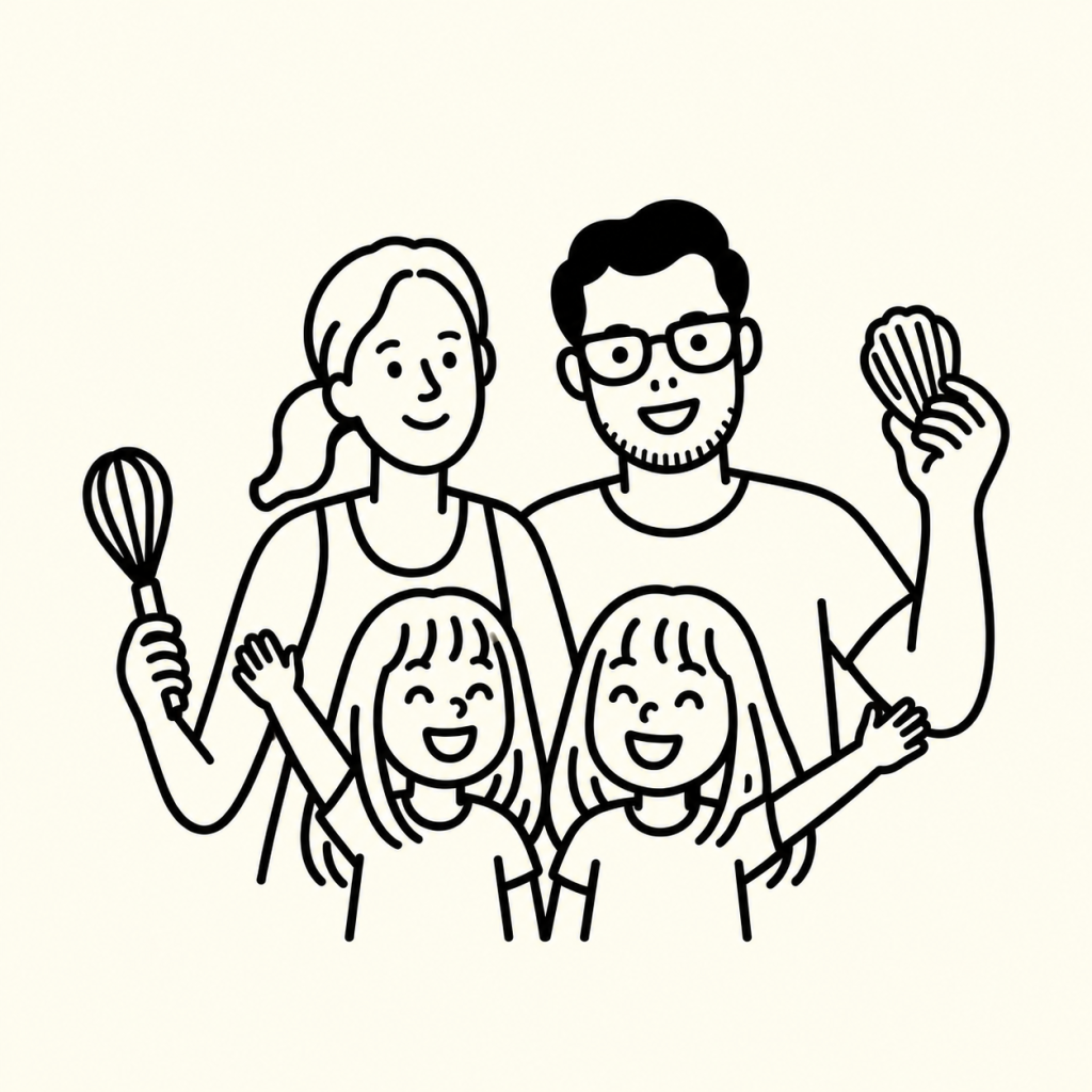 Illustration de Julie, Jérémy et leurs deux filles.